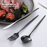 Valkyrie 8 Parça Çantalı Yolculuk Çatal Bıçak Kaşık Pipet Chopstick Seti Kamp Okul Ofis Tatil Paslanmaz Çelik Siyah