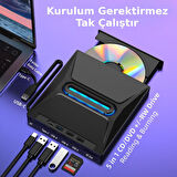 Valkyrie USB 3.0 Harici External CD DVD Okuyucu Yazıcı LED USB Hub TF SD Kart Okuyucu Çoğaltıcı