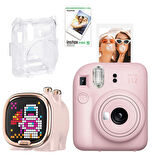 Fujifilm Instax Mini 12 Pembe Fotoğraf Makinesi -10'lu Film-Şeffaf Kılıf ve Divoom Zooe Led Ekranlı 