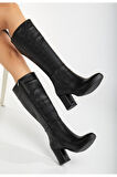 Kadın Siyah Fermuarlı Sivri Burun Topuklu Uzun Çizme