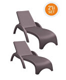 Omnipazar TRK-860 Siesta Fiji Rattan Desenli Ayarlanabilir Lüks Şezlong Kahverengi 2'li Set
