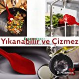 Silikon Kaşık Seti 3lü Büyük Boy Yanmaz Yapışmaz Çizmez Kırmızı 27cm