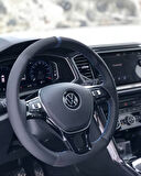 Vw Passat Uyumlu Dikmeli direksiyon Kılıfı Noktalı-Alkantara Mavi Yüzüklü Mavi Ipli