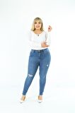 CEDY DENIM Kadın Yüksek Bel Skinny Fit Jeans Büyük Beden Kot PantolonC597