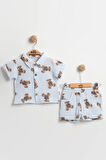 Erkek Bebek Ayıcık Baskılı Şortlu Takım (9-12-18 Ay) Organik Müslin