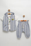 Erkek Bebek Çizgili Yelekli 3'lü Takım Seti (9-12-18-24 Ay) %100 Pamuk