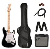 Squier Sonic Stratocaster Black Frontman 10G Amfi Elektro Gitar Seti