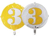 FOLYO BALON RAKAM 3 ÇİFT TARAFLI SARI-BEYAZ 18'' - PAKETTE 1 ADET