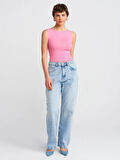 Denim Kar Yıkama Denim Mom Pantolon-Mavi