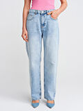 Denim Kar Yıkama Denim Mom Pantolon-Mavi