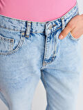 Denim Kar Yıkama Denim Mom Pantolon-Mavi