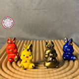 Uretti - Ayşe 7362 - El Yapımı 4'lü Sevimli Tavşan Biblo Seti - Turuncu + Sarı + Bronz + Lacivert - 3 x 5 cm