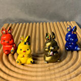 Uretti - Ayşe 7362 - El Yapımı 4'lü Sevimli Tavşan Biblo Seti - Turuncu + Sarı + Bronz + Lacivert - 3 x 5 cm