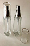 LOSYON VE KREM ŞİŞESİ 30 ML (2 ADET) BOŞ ŞEFFAF CAM GRİ KAPAKLI