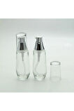 KREM VE LOSYON ŞİŞESİ 30 ML (20 ADET) BOŞ ŞEFFAF CAM GRİ KAPAKLI