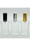 PARFÜM ŞİŞESİ 50 ML (3 ADET) SİYAH KAPAK METAL VALF İÇBÜKEY BOŞ ŞİŞE