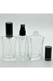 PARFÜM ŞİŞESİ 50 ML (3 ADET) SİYAH KAPAK PLASTİK VALF İÇBÜKEY BOŞ ŞİŞE