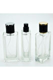 Parfüm Şişesi 50 ml 10 Adet Şeffaf Dikdörtgen (SPREYİ APARAT ILE KAPATILAN-KOLAY KAPAMA) Model