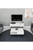 Mezza SET 4016-4202 BLANCO SİYAH METAL AYAKLI TV ÜNİTESİ - FELIX ORTA SEHPA TAKIMI BEYAZ