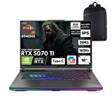 Asus ROG Strix G16 Ryzen 9-8940HX 40-GBDDR5 4 TBSSD RTX5070TI (12GB-140W-GDDR7) 16" WUXGA 165Hz Windows 10 Pro + HMF Sırt Çantası G614PR-RV051HMF48