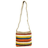 Uretti - Emine 9106 El Örgüsü Ahşap Boncuk Detaylı Renkli Çizgili Model Omuz Çantası