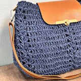 Uretti - Özlem 3042 - El Yapımı Kağıt İp İle Örülmüş Çanta 22cm - Lacivert