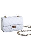 Nas Bag Kadın Çapraz Çanta Kapitone Zincir Detaylı - Beyaz