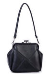 Nas Bag Mini Vintage Burslu Klipsli Kadın Omuz ve Çapraz Çanta Siyah Lopez ( 20x17 cm)