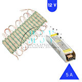 12 Volt 1.5 Watt 3 Lensli 10 Adet Yeşil Işık Modül ve 5 Amper Slim Trafolu Set