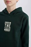 DeFacto Erkek Çocuk Cepli Yazı Baskılı Kapüşonlu Kalın Okul Sweatshirt C7567A824WNGN1214