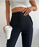 BELİZZİA Siyah Yüksek Bel Pensli Kadın Kumaş Pantolon | Şık Ofis & Günlük Stil