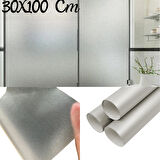 30 Cm x 1 Metre Gümüş Frosted Cam Kumlama, Ofis, Duşakabin ve Balkon Camı Buzlu Kaplama Folyosu