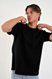 Blank Unisex Oversize Geniş Kesim Tişört %100 Pamuk Kalın Dokulu Bisiklet Yaka T-shirt