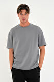 Blank Unisex Oversize Geniş Kesim Tişört %100 Pamuk Kalın Dokulu Bisiklet Yaka T-shirt