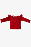 Kız Bebek Kırmızı Omuz Fırfırlı Bisiklet Yaka Body Sweatshirt