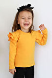 Kız Bebek Sarı Omuz Fırfırlı Bisiklet Yaka Body Sweatshirt