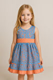 Kız Çocuk Dantel Fiyonk Detaylı Elbise – Mavi & Turuncu (1 - 6 Yaş )