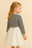 Kız Çocuk Kare Desenli Ceketli Tüllü Elbise – Siyah & Beyaz