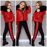 Kız Çocuk Kapitone Mont & Şeritli Eşofman 2’li Takım – 2/12 Yaş