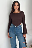 İspanyol Kol Ribanalı Sivri Etek Uçlu Crop Bluz – Modern & Vücuda Oturan Stil