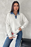 Kadın Denim Yakalı Sweatshirt – Sportif & Şehirli Konfor