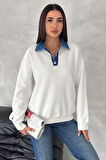 Kadın Denim Yakalı Sweatshirt – Sportif & Şehirli Konfor