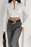 Kadın Fermuarlı Crop Ceket – Dinamik & Modern Stil