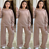 Taşlı Detaylı Kapüşonlu Kız Çocuk Eşofman Takımı – 6/16 Yaş (31494)