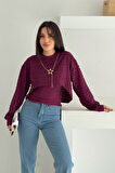 Kadın Dokulu Atlet & Kolye & Sweatshirt Takım – Sıcak & Şehirli Stil