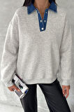 Kadın Denim Yakalı Sweatshirt – Sportif & Şehirli Konfor