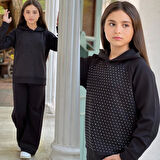 Taşlı Detaylı Kapüşonlu Kız Çocuk Eşofman Takımı – 6/16 Yaş (31494)