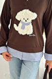Kadın Nakış Peluş Ayıcık Figürlü Sweatshirt – Eğlenceli & Şehirli Stil