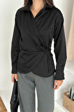 Kadın Saten Yan Bağlamalı Kruvaze Gömlek – Akışkan & Şehirli Stil