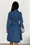 Kadın Kuşaklı Düğmeli Denim Elbise – Timeless Fit